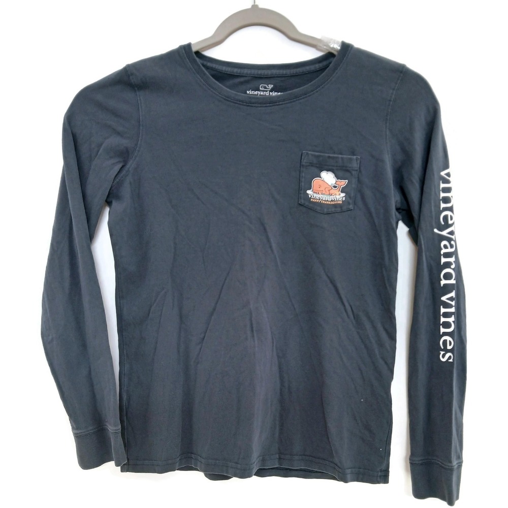 Vineyard Vines Shirt Womens Small Long‎ Sleeve Pocket Tee Thanksgiving Graphic